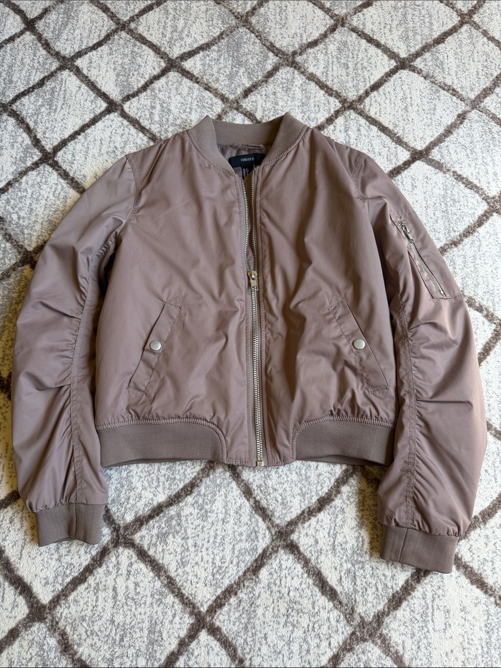 Forever 21 Taupe Cropped Bomber Jacket